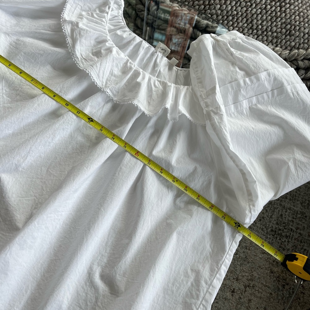 Aritzia Wilfred Verbena Poplin White Cotton Ruffle Boho Casual Relaxed Blouse L - Picture 12 of 17
